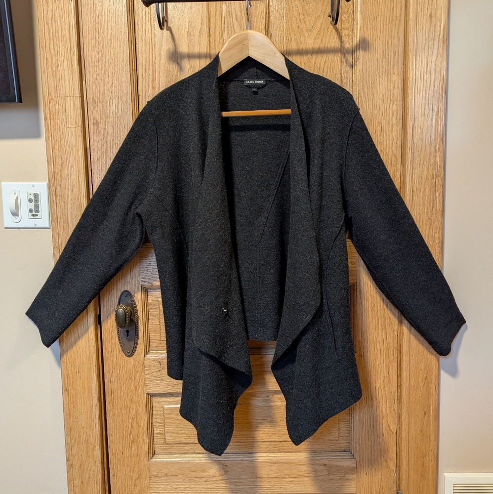 Eileen Fisher XL gray felted wool open front sweater